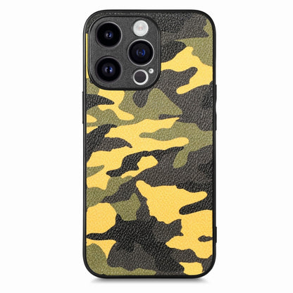 For iPhone 15 Pro Max Retro Camouflage Leather Back Phone Case(Yellow) - iPhone 15 Pro Max Cases by buy2fix | Online Shopping UK | buy2fix