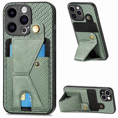 For iPhone 15 Pro max Carbon Fiber Wallet Flip Card K-shaped Holder Phone Case(Green) - iPhone 15 Pro Max Cases by buy2fix | Online Shopping UK | buy2fix