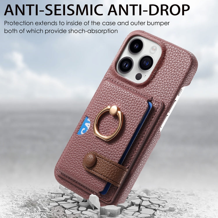 For iPhone 15 Pro Max Litchi Leather Oil Edge Ring Card Back Phone Case(Jujube apricot) - iPhone 15 Pro Max Cases by buy2fix | Online Shopping UK | buy2fix