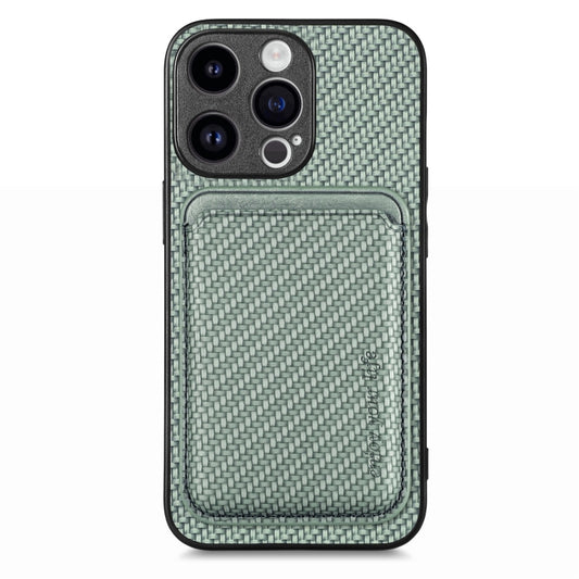 For iPhone 15 Pro Carbon Fiber Leather Card Magsafe Phone Case(Green) - iPhone 15 Pro Cases by buy2fix | Online Shopping UK | buy2fix