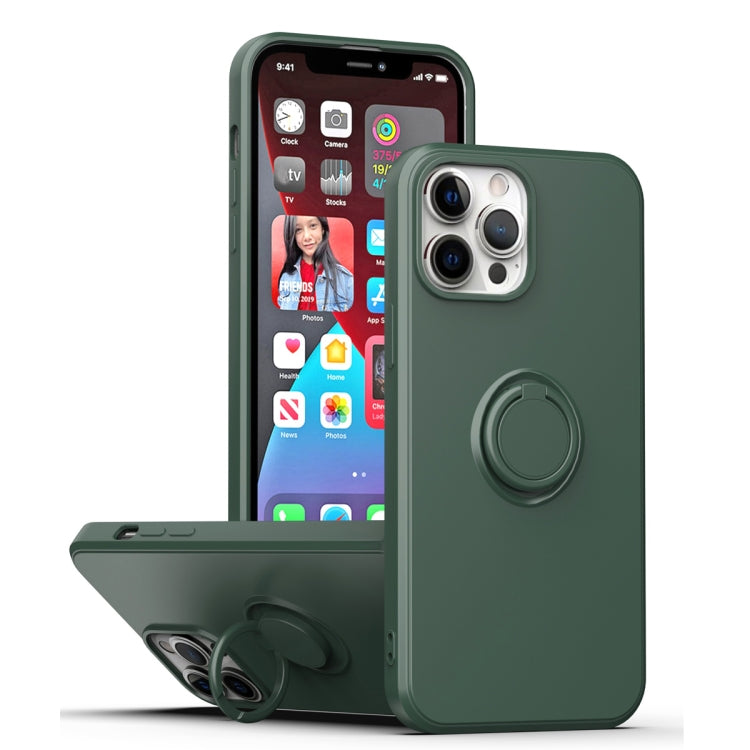 For iPhone 15 Pro Max Ring Kickstand Silicone Phone Case(Army Green) - iPhone 15 Pro Max Cases by buy2fix | Online Shopping UK | buy2fix