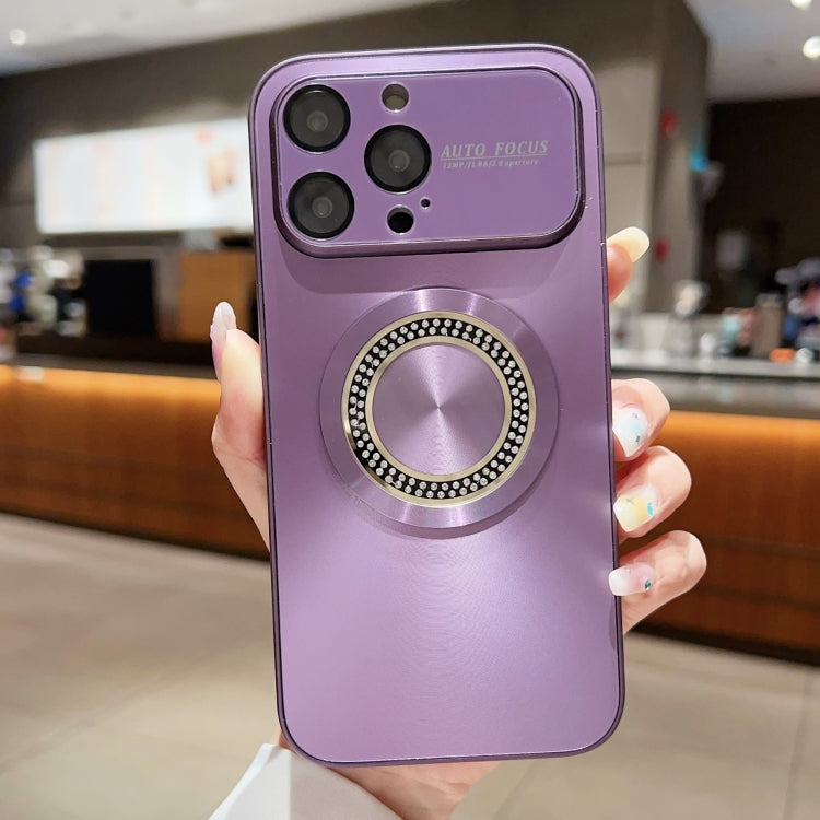 For iPhone 15 Pro Max Large Window Diamond Magnifier Magnetic Phone Case(Purple) - iPhone 15 Pro Max Cases by buy2fix | Online Shopping UK | buy2fix