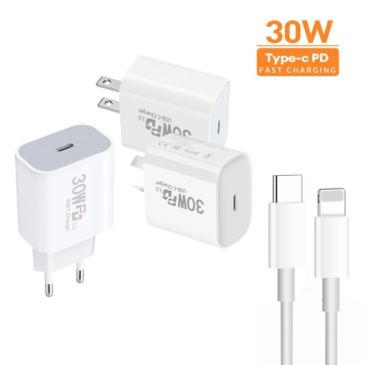 Single Port PD30W USB-C / Type-C Charger with Type-C to 8 Pin Data Cable AU Plug - USB Charger by buy2fix | Online Shopping UK | buy2fix