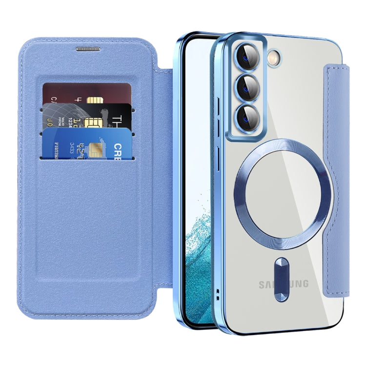 For Samsung Galaxy S22+ 5G MagSafe Magnetic RFID Anti-theft Leather Phone Case(Blue) - Galaxy S22 5G Cases by buy2fix | Online Shopping UK | buy2fix