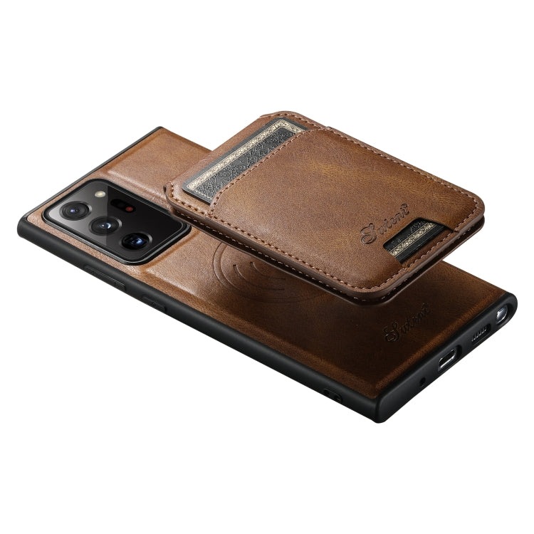 For Samsung Galaxy Note20 5G Suteni H15 MagSafe Oil Eax Leather Detachable Wallet Back Phone Case(Brown) - Galaxy Note20 Cases by Suteni | Online Shopping UK | buy2fix