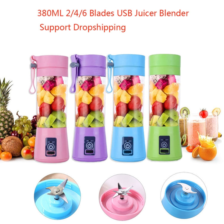 USB Rechargeable Electric Automatic Vegetable Fruit Citrus Orange Juice Maker Cup Mixer Bottle (380ML)(6 Blades Blue) - Home & Garden by buy2fix | Online Shopping UK | buy2fix