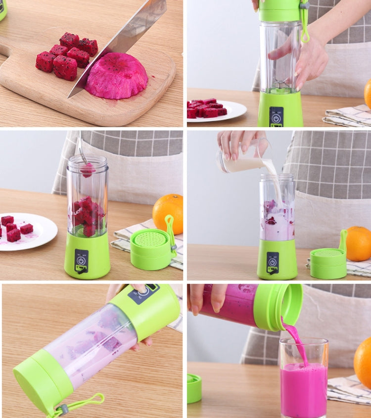 USB Rechargeable Electric Automatic Vegetable Fruit Citrus Orange Juice Maker Cup Mixer Bottle (380ML)(6 Blades Pink) - Home & Garden by buy2fix | Online Shopping UK | buy2fix