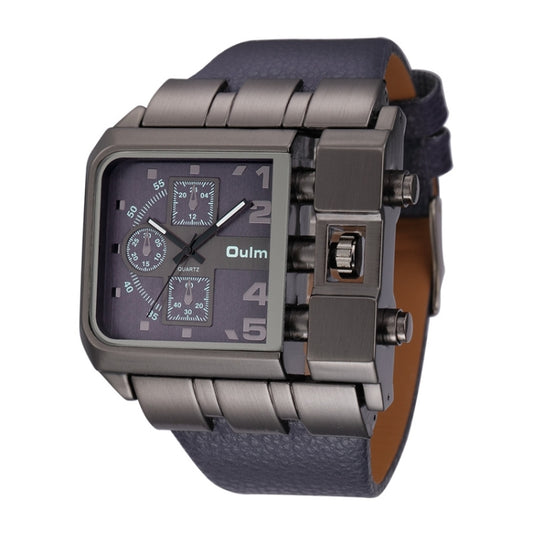 Oulm 3364 Men Square Dial Leather Belt Quartz Watch(Blue) - Leather Strap Watches by Oulm | Online Shopping UK | buy2fix