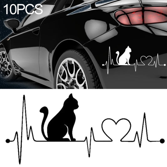 10 PCS Cat Heartbeat Lifeline Shape Vinyl Decal Creative Car Stickers Car Styling Truck Accessories, Size: 26.5x12cm (Black) - Decorative Sticker by buy2fix | Online Shopping UK | buy2fix