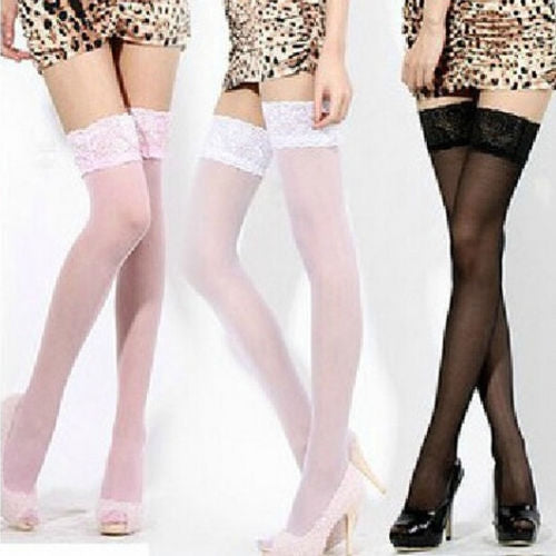 3 Pairs Sexy Womens Thin Sheer Lace Stocking Top Stay Up Thigh High Hold-ups Stockings Pantyhose(Purple) - Outdoor & Sports by buy2fix | Online Shopping UK | buy2fix