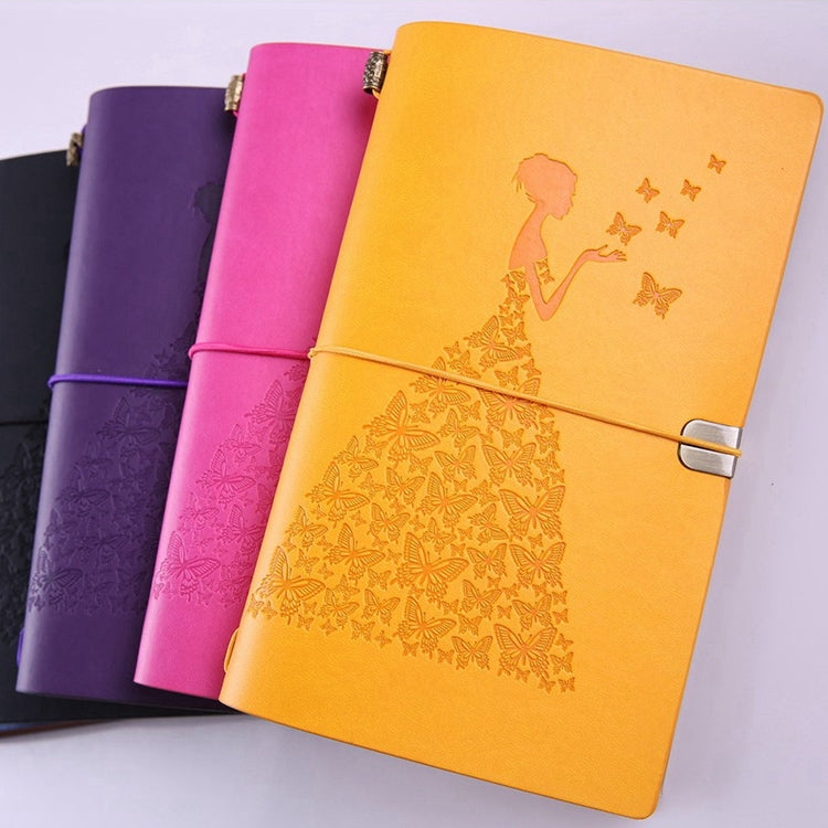 BSD020  Pretty Butterfly Lady Vintage Travelers Notebook Diary Notepad PU Leather Literature Journal Planners School Stationery(Purple-metal button) - Home & Garden by buy2fix | Online Shopping UK | buy2fix