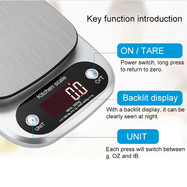 BOH-C305 Kitchen Stainless Steel LCD  Electronic Scale, Specification: 10kg / 1g - Jewelry Scales by buy2fix | Online Shopping UK | buy2fix