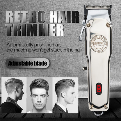 Retro Oil Head Electric Pusher Strong Power Electric Fader LCD Digital Display Rechargeable Hair Clipper(US Plug) - Hair Trimmer by buy2fix | Online Shopping UK | buy2fix