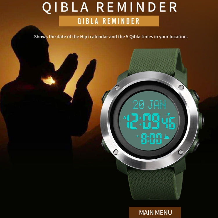 SKMEI 1728 Muslim Worships Watch Multifunctional Reminder Prayer Direction Compatriots Watch, Style:Steel Circle Edition(Black Black Machine) - LED Digital Watches by SKMEI | Online Shopping UK | buy2fix