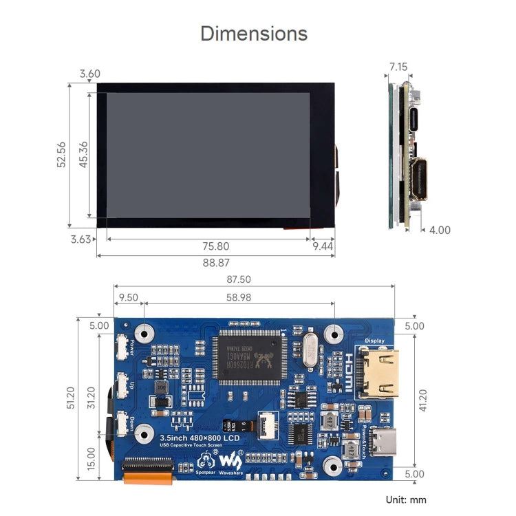 Waveshare 3.5inch 480x800 IPS Capacitive Touch LCD Display For Raspberry Pi ,HDMI Interface - Consumer Electronics by Waveshare | Online Shopping UK | buy2fix