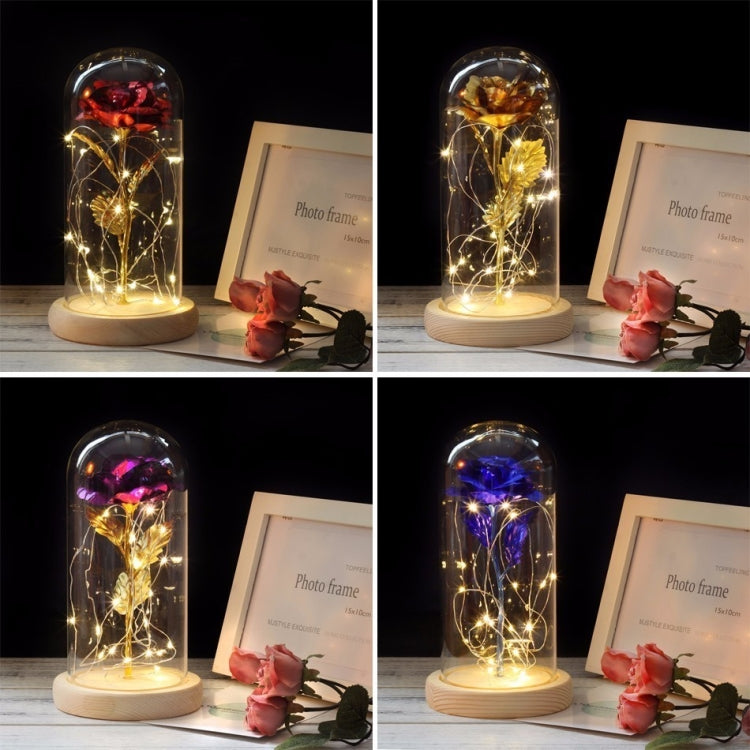 Simulation Roses Lights Glass Cover Decorations Crafts Valentines Day Gifts(Red) - LED Light by buy2fix | Online Shopping UK | buy2fix