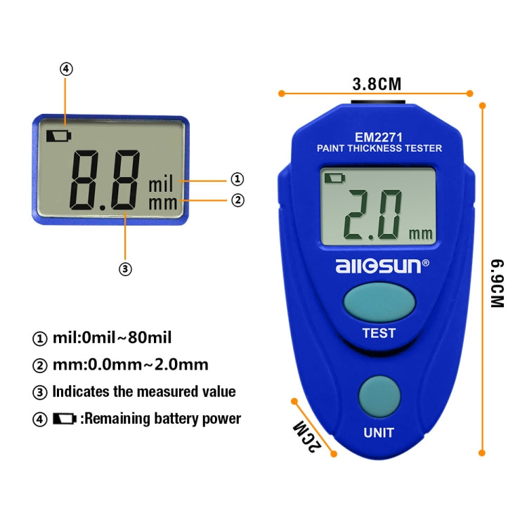 EM2271 Mini Digital Display Car Paint Coating Thickness Gauge Tester - Coating Thickness Gauge by buy2fix | Online Shopping UK | buy2fix