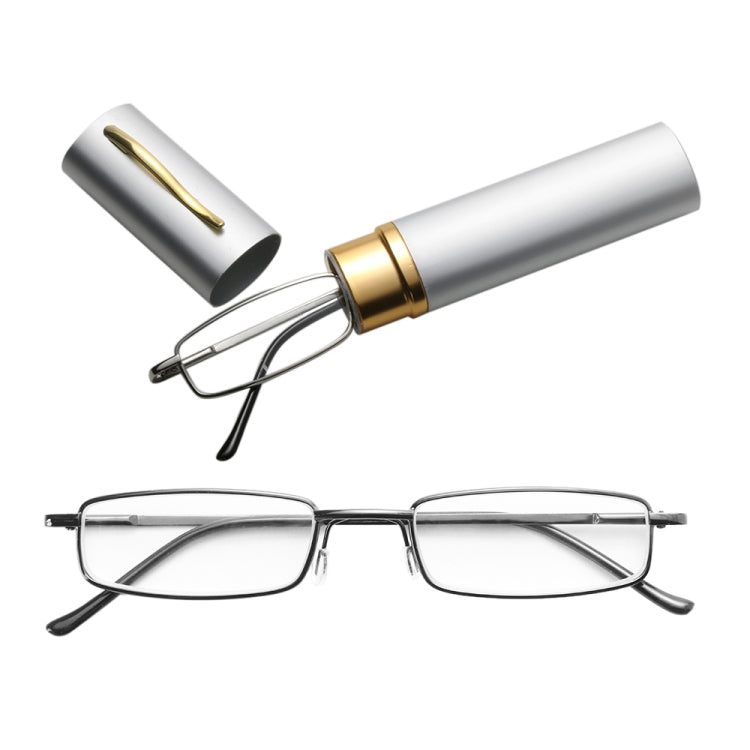 Reading Glasses Metal Spring Foot Portable Presbyopic Glasses with Tube Case +1.00D(Silver Gray) - Outdoor & Sports by buy2fix | Online Shopping UK | buy2fix