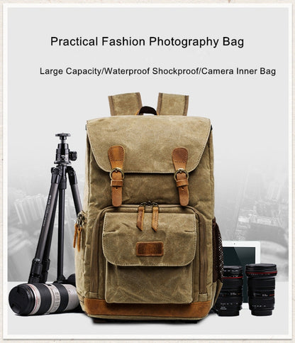 Batik Canvas Waterproof Photography Bag Outdoor Wear-resistant Large Camera Photo Backpack Men for Nikon / Canon / Sony / Fujifilm(Army Green) - Camera Accessories by buy2fix | Online Shopping UK | buy2fix