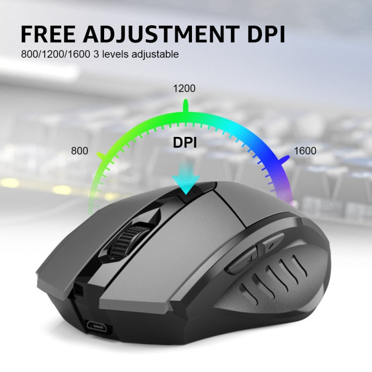 Inphic PM6 6 Keys 1000/1200/1600 DPI Home Gaming Wireless Mechanical Mouse, Colour: Black Wireless Charging Silent Version - Wireless Mice by Inphic | Online Shopping UK | buy2fix