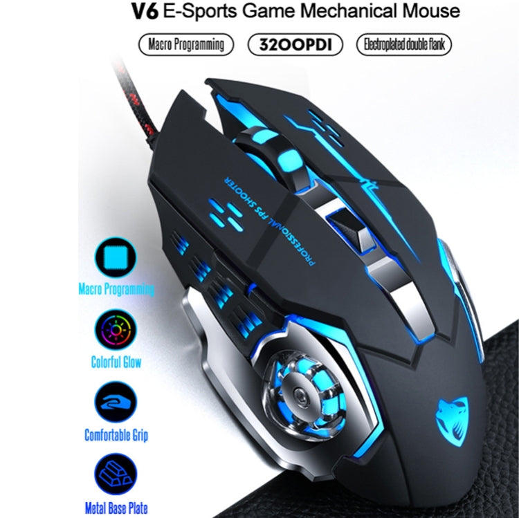 T-WOLF V6 USB Interface 6-Buttons 3200 DPI Wired Mouse Gaming Mechanical Macro Programming 7-Color Luminous Gaming Mouse, Cable Length: 1.5m(Macro Definition Audio Version White) - Wired Mice by T-WOLF | Online Shopping UK | buy2fix