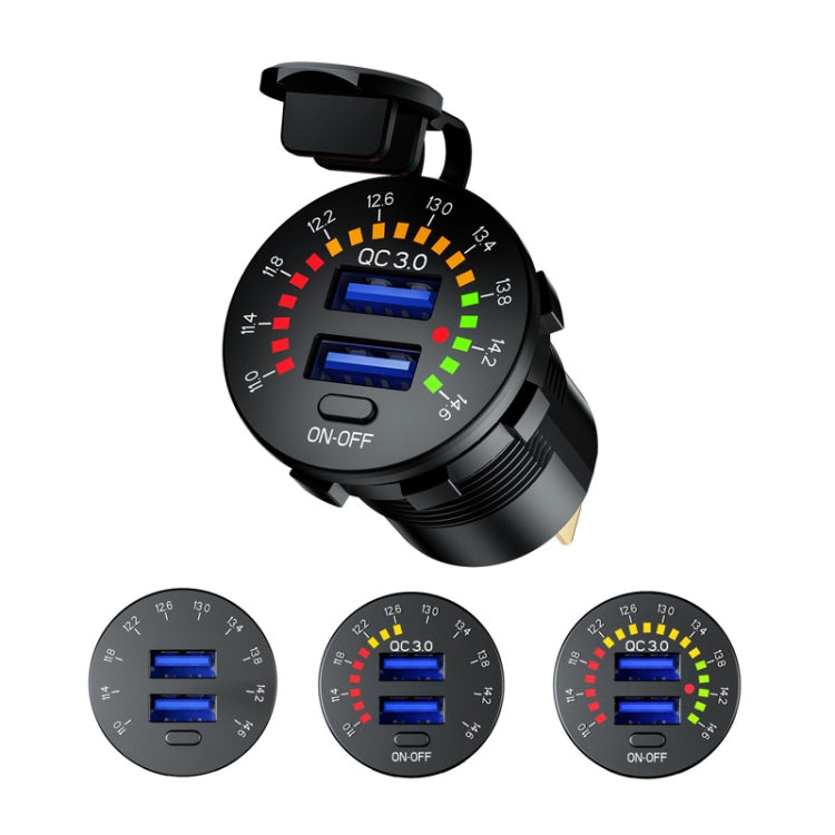 Car Motorcycle Ship Modified With Colorful Screen Display USB Dual QC3.0 Fast Charge Car Charger, Model: P20-A With 60cm Line - In Car by buy2fix | Online Shopping UK | buy2fix