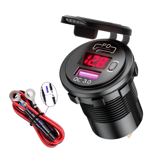 P21-B 12V Modified Car USB Charger With Voltage Display PD QC3.0 Socket(With 60cm Line Red Light) - Car Charger by buy2fix | Online Shopping UK | buy2fix