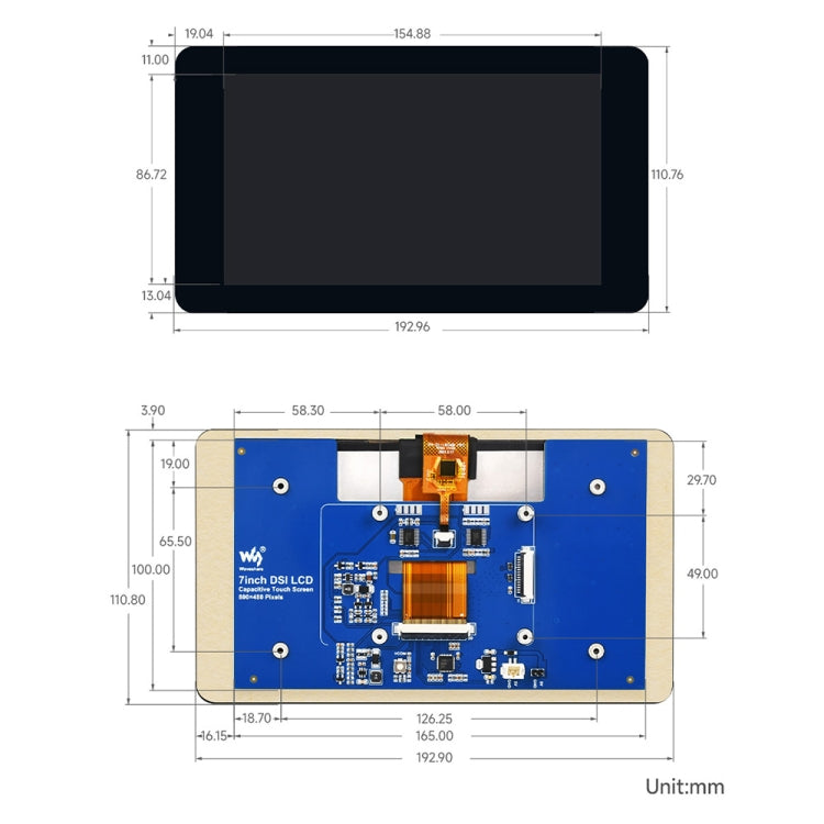 Waveshare 7 inch 800×480 IPS Capacitive Touch Display, DSI Interface, 5-Point Touch with Case - LCD & LED Display Module by Waveshare | Online Shopping UK | buy2fix