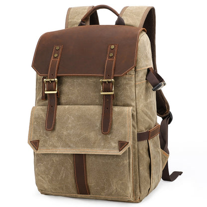 K-011 Outdoor Shoulder Digital Camera Bag Batik Canvas Waterproof Large-Capacity Photography Backpack(Khaki) - Camera Accessories by buy2fix | Online Shopping UK | buy2fix