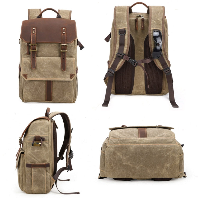 K-011 Outdoor Shoulder Digital Camera Bag Batik Canvas Waterproof Large-Capacity Photography Backpack(Khaki) - Camera Accessories by buy2fix | Online Shopping UK | buy2fix