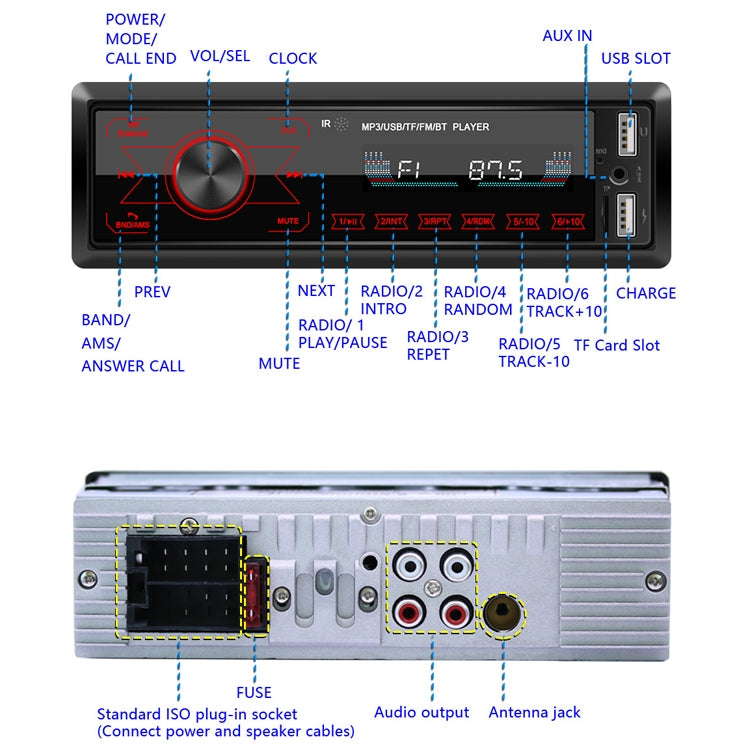 A2818 Car Bluetooth Speakerphone Car MP3 Player Function Touch Double U Disk Colorful Lights Radio, Specification: Standard+8G Memory Card - In Car by buy2fix | Online Shopping UK | buy2fix