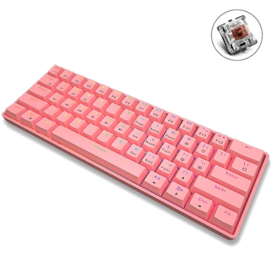 LEAVEN K28 61 Keys Gaming Office Computer RGB Wireless Bluetooth + Wired Dual Mode Mechanical Keyboard, Cabel Length:1.5m, Colour: Tea Axis (Pink) - Wireless Keyboard by LEAVEN | Online Shopping UK | buy2fix