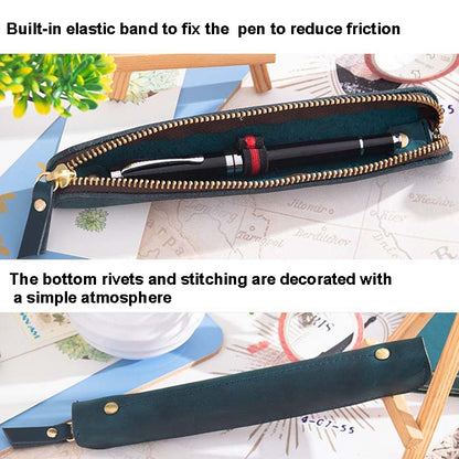 Retro Simple Leather Stylus Leather Zipper Pen Protection Case Crazy Horse Skin Mini Pen Case(Deep Brown) - Home & Garden by buy2fix | Online Shopping UK | buy2fix