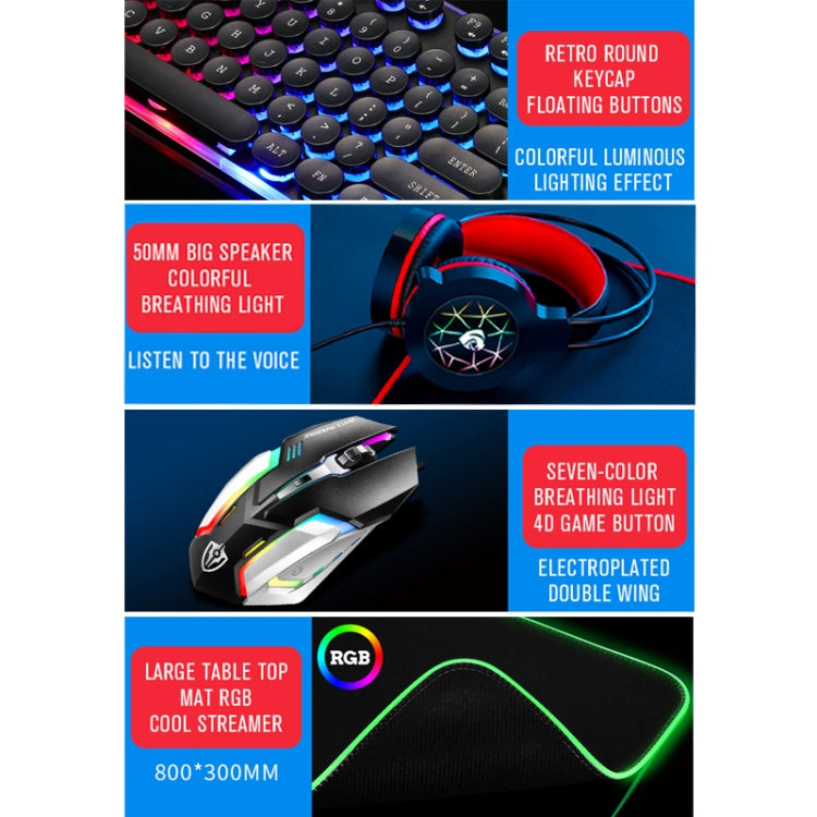 PANTSAN LD-145 4 in 1 Luminous Punk Gaming Keyboard + Mouse + Headphones + Mouse Pad Set(Black) - Wired Keyboard by PANTSAN | Online Shopping UK | buy2fix