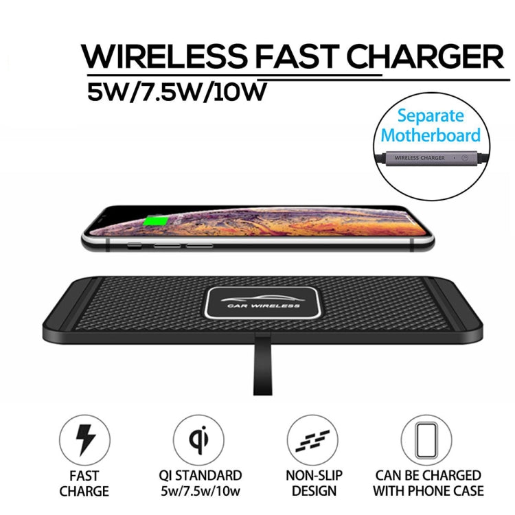 POLMXS C1 15W Car Anti-Skid Mats Wireless Charger With 1m USB Data Cable(Black) - Wireless Charging Pads by POLMXS | Online Shopping UK | buy2fix