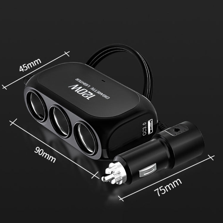 2 PCS Dual USB + Type-C / USB-C 3 Hole Cigarette Lighter Car Charger, Style: Standar Version(Black) - In Car by buy2fix | Online Shopping UK | buy2fix