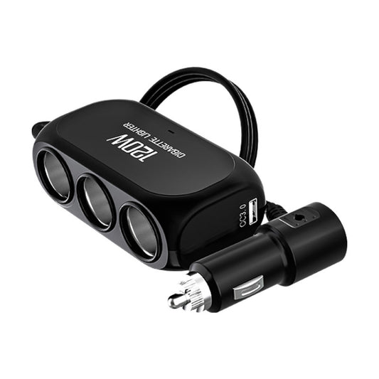 2 PCS Dual USB + Type-C / USB-C 3 Hole Cigar Socket Car Charger, Style: Fast Charge Version(Black) - In Car by buy2fix | Online Shopping UK | buy2fix