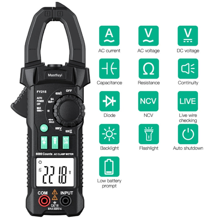 Mastfuyi FY215 High Precision Clamp Meter Multimeter AC/DC Digital Ammeter - Consumer Electronics by Mastfuyi | Online Shopping UK | buy2fix