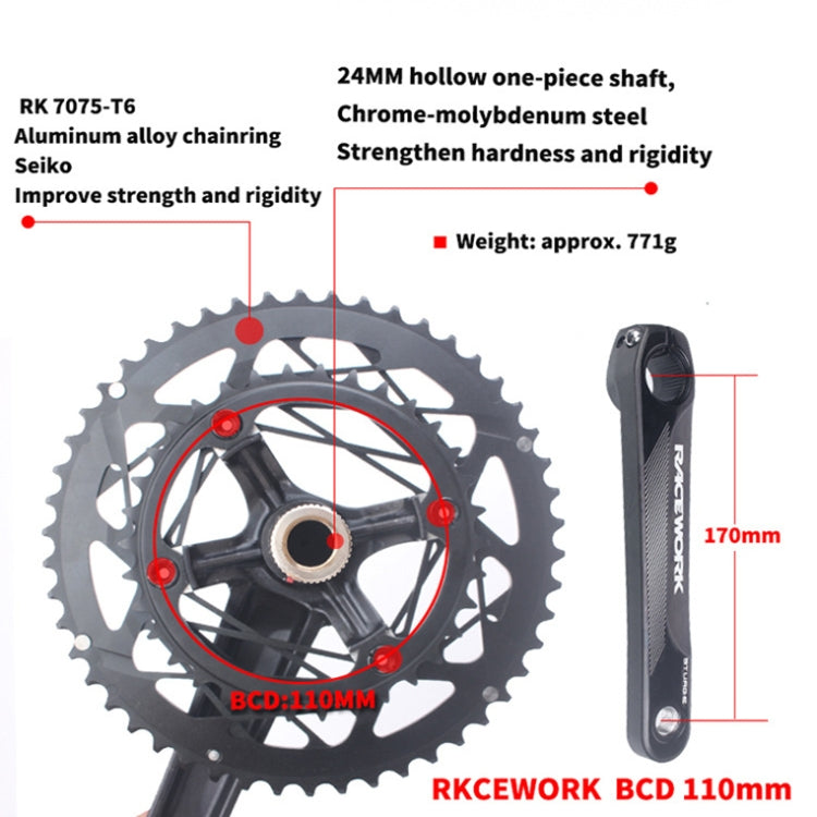 RACEWORK RKRFA Road Bike Aluminum Alloy 22-speed Crankset, Spec: 50-34T with BB - Outdoor & Sports by RACEWORK | Online Shopping UK | buy2fix