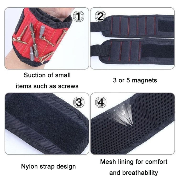 Electric Woodworking Multifunctional Powerful Magnetic Wrist Strap, Style: Three Rows Red - Others by buy2fix | Online Shopping UK | buy2fix