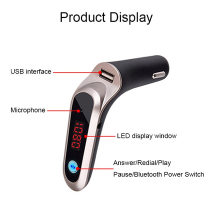 S7 Smart Digital Display Music Player Calling Car Charger, Color: Silver - In Car by buy2fix | Online Shopping UK | buy2fix