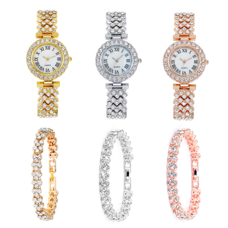 Roman Pattern Diamond Ladies Quartz Watch, Color: Silver+Bracelet - Alloy Watches by buy2fix | Online Shopping UK | buy2fix