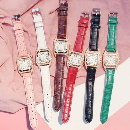 Women Tonneau Square Strap Quartz Watch, Color: Black+Bracelet - Leather Strap Watches by buy2fix | Online Shopping UK | buy2fix