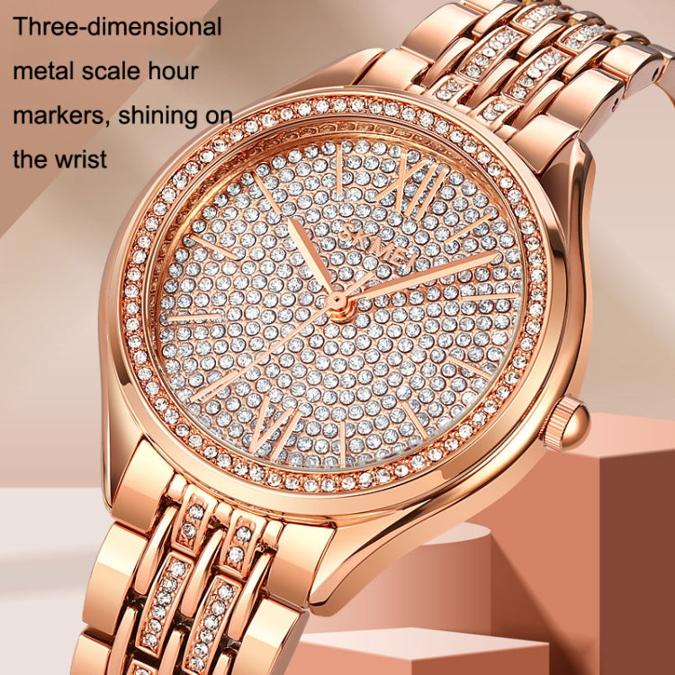 SKMEI 2030 Ladies Quartz Watch Waterproof Diamond Fine Steel Band Wrist Watch(Rose Gold) - Metal Strap Watches by SKMEI | Online Shopping UK | buy2fix