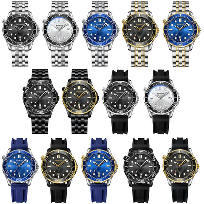 Blue Silicon White Steel Blue BINBOND B2820 Luminous 30m Waterproof Men Sports Quartz Watch - Silicone Strap Watches by BINBOND | Online Shopping UK | buy2fix