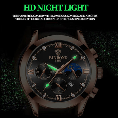 BINBOND B3591 30m Waterproof Luminous Calendar Men Watch, Color: Rose Gold-White - Metal Strap Watches by BINBOND | Online Shopping UK | buy2fix