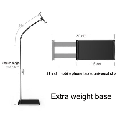 155cm Mobile Phone Tablet Live Broadcast Bedside Lifting Bracket Telescopic Floor Model (Black) - Lazy Bracket by buy2fix | Online Shopping UK | buy2fix