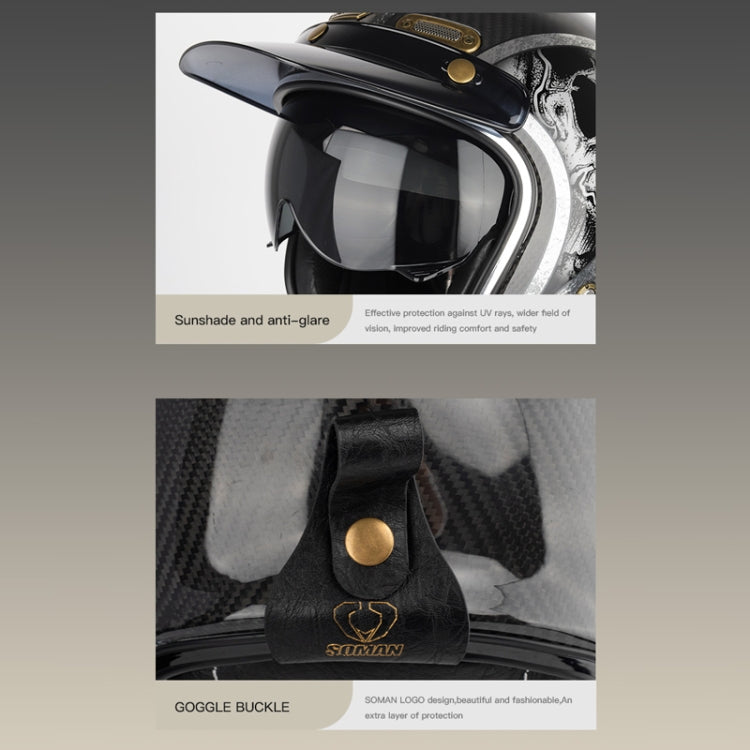 SOMAN Motorcycle Four Seasons Carbon Fiber Half Helmet, Color: Carbon Fiber Gold Lightning(L) - Helmets by SOMAN | Online Shopping UK | buy2fix