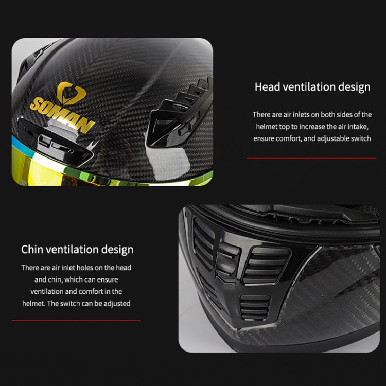 SOMAN Motorcycle Carbon Fiber Double Lens Thermal Safety Helmet, Size: S(Cheetah Print) - Helmets by SOMAN | Online Shopping UK | buy2fix