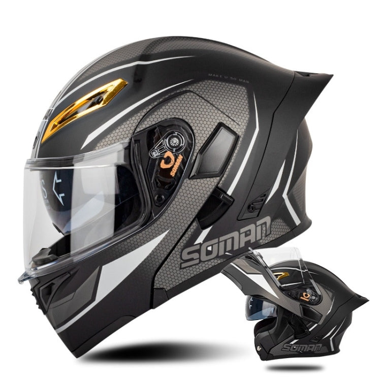 SOMAN Motorcycle Dual Lens Riding Peel-Off Full Coverage Helmet, Size: M(Black Gray Track) - Helmets by SOMAN | Online Shopping UK | buy2fix